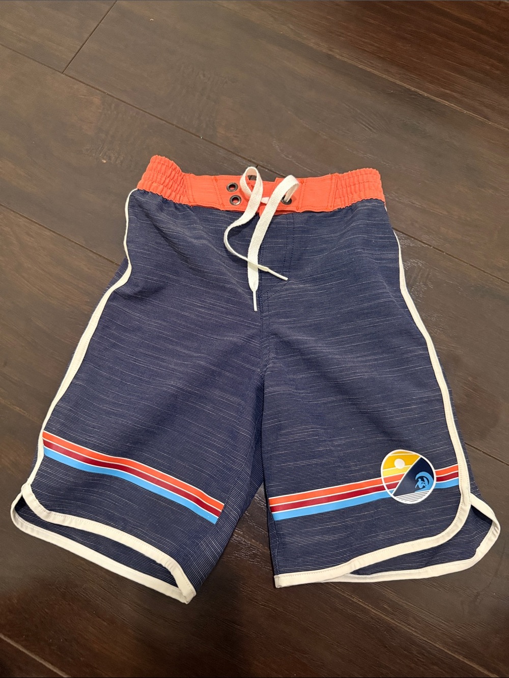 Hanna Andersson boy Navy Shorts with Orange Waistband and Stripes
